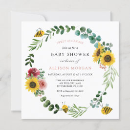 Convites Doce Como A Abelha Chá de fraldas Rosa De Girassol