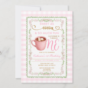 Convites Doce como Gingham Rosa de Cacau Primeiro Aniversár