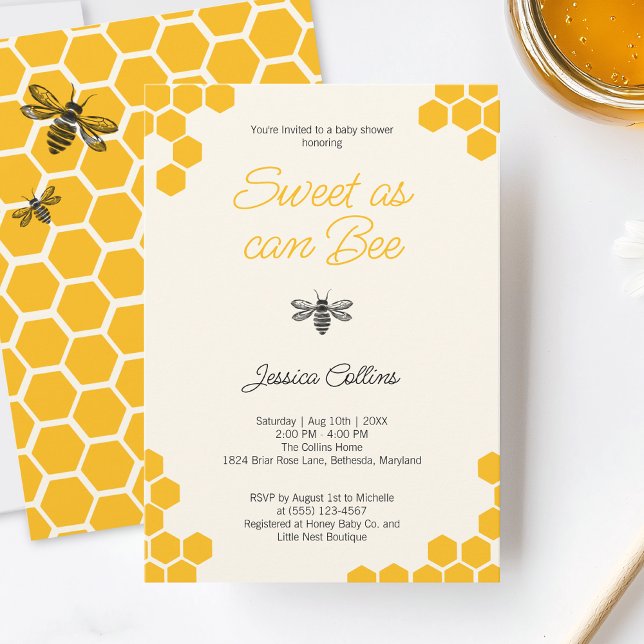 Convites Doce como pode ser Abelha Cute Favo de Mel Amarelo (Sweet as can Bee Cute Yellow Honeycomb Baby Shower Invitation)