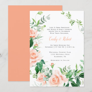 Convites Doce como um Casamento de Rosas de Peach Watercolo