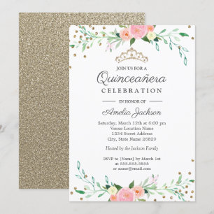 Convites Doce Confete Floral Brilhante Quinceanera