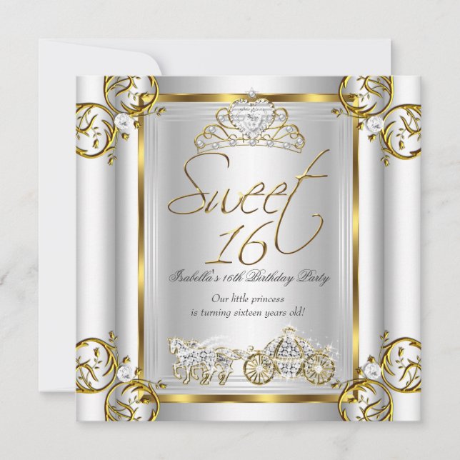 Convites Doce Conto de Fadas 16 16º Aniversário Dourado Pra (Frente)