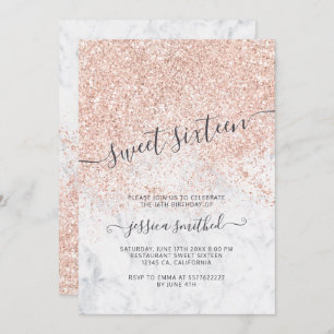 Convites Doce cor-de-rosa 16 do mármore da tipografia do