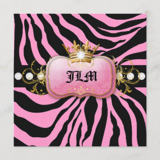 Convites doce cor-de-rosa dezesseis da zebra da coroa