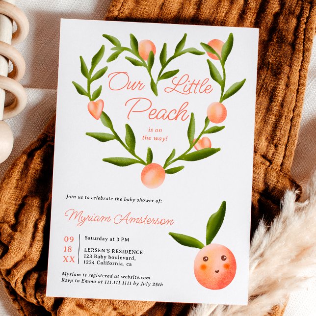 Convites Doce coração, chá de fraldas de pêssego moderno (Sweet heart modern cute little peach baby shower invitation)