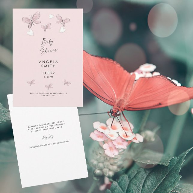 Convites Doce Corações Rosa e Borboletas Chá (Criador carregado)