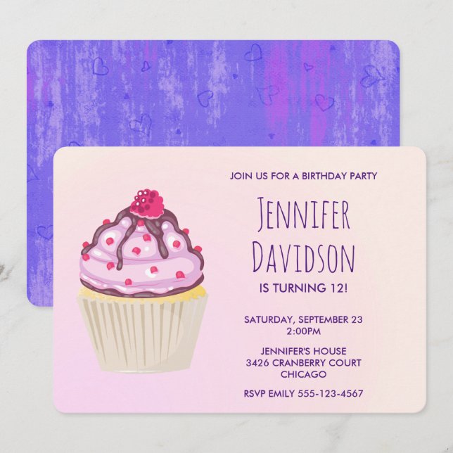 Convites Doce Cupcake com Framboesa no Topo (Frente/Verso)