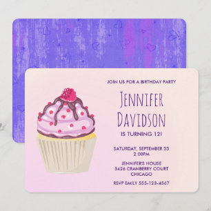 Convites Doce Cupcake com Framboesa no Topo