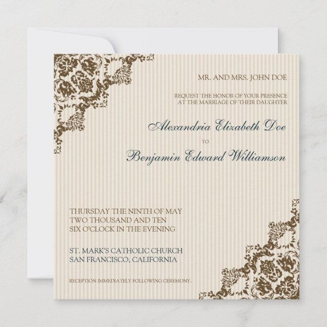 Convites Doce Damask Corners Brown Casation (Frente)
