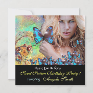 CONVITES DOCE DE BOTTERFLY AZUL MONOGRAMA DE 16 PARTES