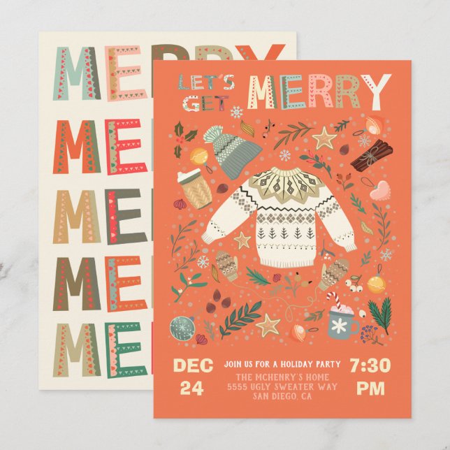 Convites Doce de Festa de Natal de Férias Felizes de Natal (Frente/Verso)