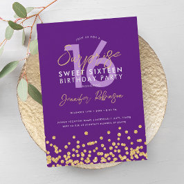 Convites Doce de Glitter Dourado Roxo Confetti