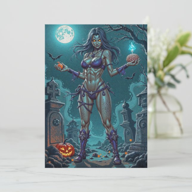 Convites Doce de Halloween ou Namorada Zumbi com Miolos (Em pé/Frente)