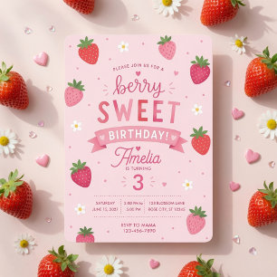 Convites Doce de Morango Aniversário Rosa