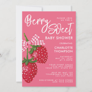 Convites Doce de Morango Rosa e Vermelho Baby Shower