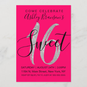 Convites Doce de prata cor-de-rosa de néon elegante 16 do