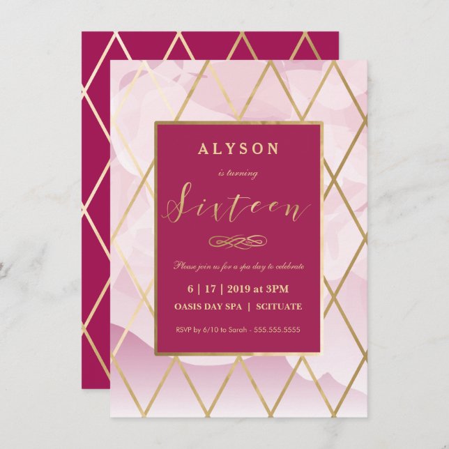 Convites Doce Dezesseis, 16º Aniversário Convidando Menina  (Frente/Verso)