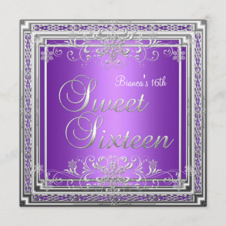 Convites Doce Dezesseis 16 Aniversário Roxo Prata Adolescen