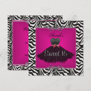 Convites Doce Dezesseis 16 Aniversário Vestido Rosa Zebra P