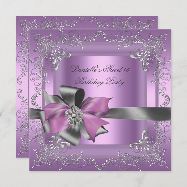 Convites Doce Dezesseis 16 Festas de aniversário Lilac Prat (Frente/Verso)