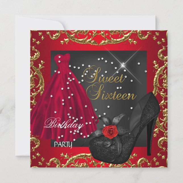 Convites Doce Dezesseis 16 Festas de aniversário Vestido Do (Frente)