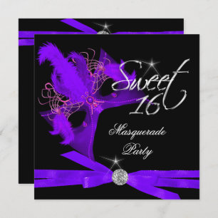 Convites Doce Dezesseis 16 Mascarada Purple Black