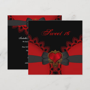 Convites Doce Dezesseis 16 Red Black Lace Heart Gothic