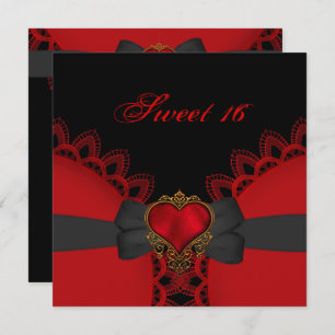 Convites Doce Dezesseis 16 Red Black Lace Heart Gothic