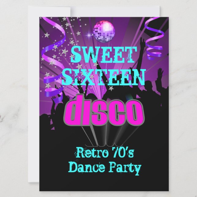 Convites Doce Dezesseis 16 Retro Anos 70 Festa de Dança Dis (Frente)