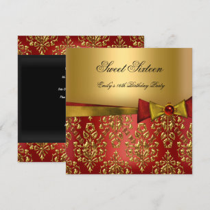 Convites Doce Dezesseis 16 Vermelho Preto Dourado Damask Ar