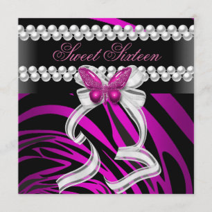 Convites Doce Dezesseis 16 Zebra Borboleta Preto Rosa Branc