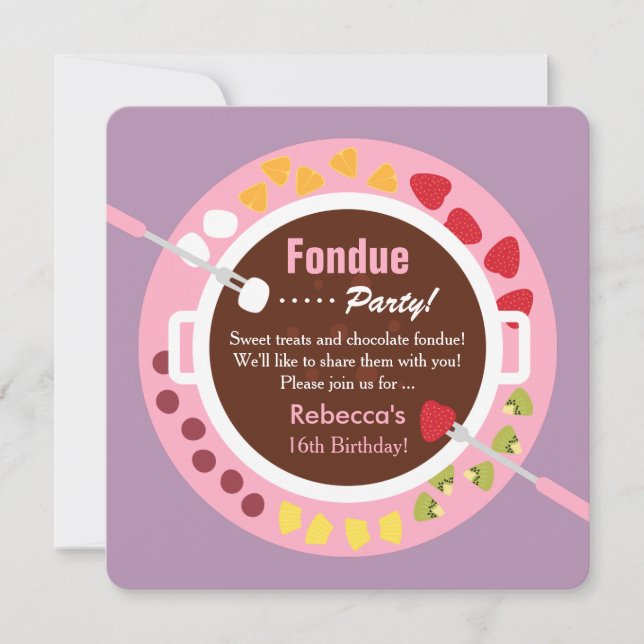 Convites Doce Dezesseis Aniversário das Meninas Fondue (Frente)