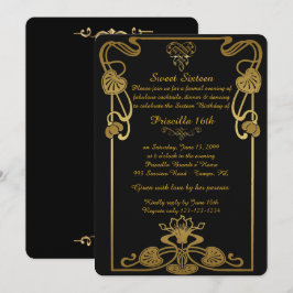 Convites Doce Dezesseis Aniversário, estilo Gatsby, Dourado