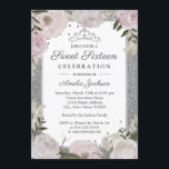 Convites Doce Dezesseis Aniversário Floral de Prata Rosa Ro<br><div class="desc">Mais bonito 16 Convites na Loja de Bayleigh! Utilizámos o trabalho de arte de: www.createthecut.com</div>