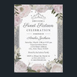 Convites Doce Dezesseis Aniversário Floral de Prata Rosa Ro<br><div class="desc">Mais bonito 16 Convites na Loja de Bayleigh! Utilizámos o trabalho de arte de: www.createthecut.com</div>