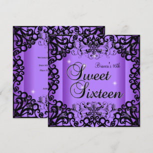 Convites Doce Dezesseis Aniversário Preto Roxo
