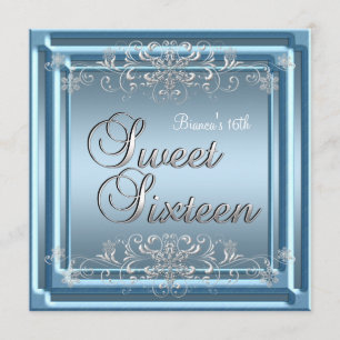 Convites Doce Dezesseis Aniversários Blue Silver Garota