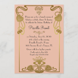 Convites Doce Dezesseis Aniversários, estilo Gatsby, Peach 