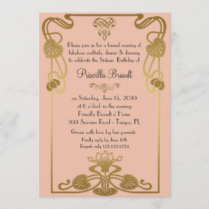 Convites Doce Dezesseis Aniversários, estilo Gatsby, Peach