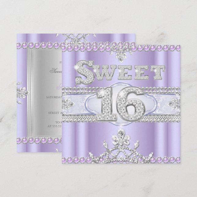 Convites Doce Dezesseis Anos Festa Lilás Roxo (Frente/Verso)