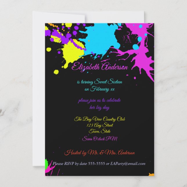 Convites Doce Dezesseis, Bat Mitzvah, Neon Glow Invitation (Frente)
