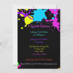 Convites Doce Dezesseis, Bat Mitzvah, Neon Glow Invitation
