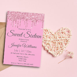 Convites doce dezesseis brilhos cor-de-rosa