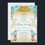 Convites Doce Dezesseis Cavalos Turquesa Teal Igual e Boots<br><div class="desc">Doce,  Dezesseis Aiguais Teais Turquoise Horse & Boots Quinceanera Invitation Mis Quince Anos,  15 Birthday</div>