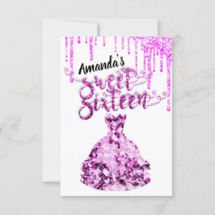 Convites Doce Dezesseis Colírios De Glitter De Vestido Rosa