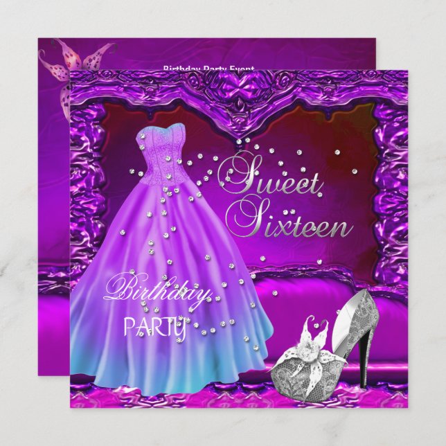 Convites Doce Dezesseis Dezesseis Dezesseis Festas de anive (Frente/Verso)