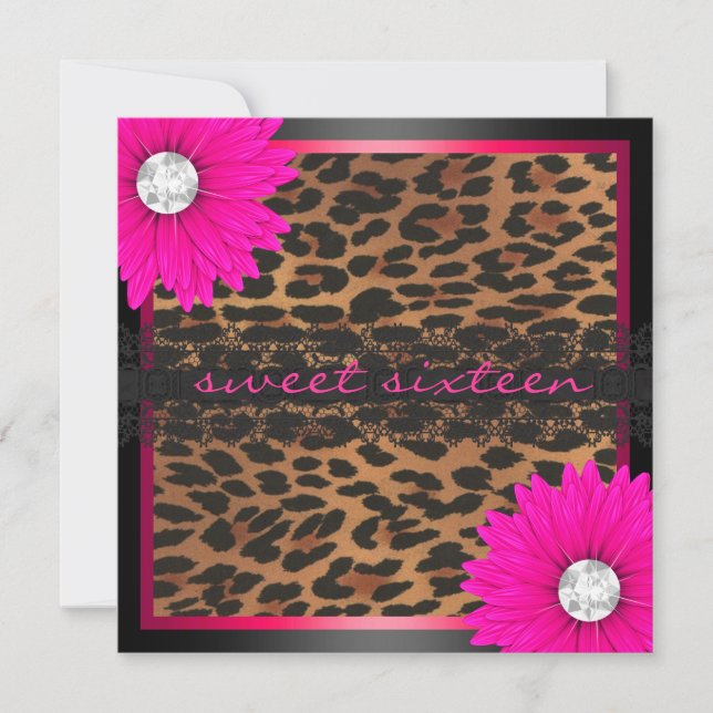 Convites Doce dezesseis do leopardo do rosa quente (Frente)