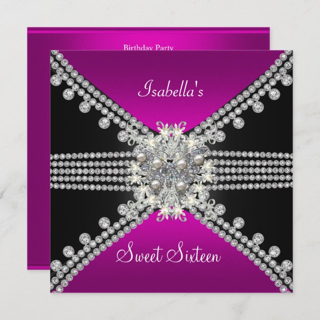 Convites Doce Dezesseis Doçosos 16 Borboletas Rosa Quente (Frente/Verso)