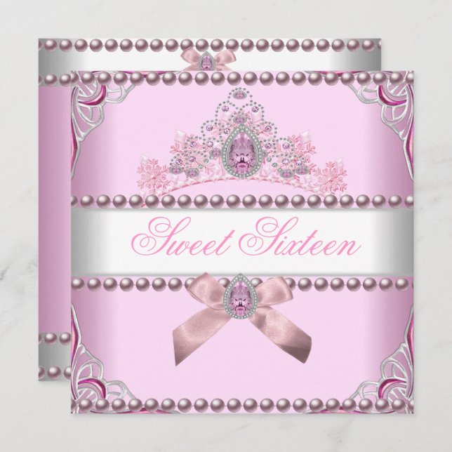 Convites Doce Dezesseis Doçosos 16 Joias Brancas Rosa Prate (Frente/Verso)