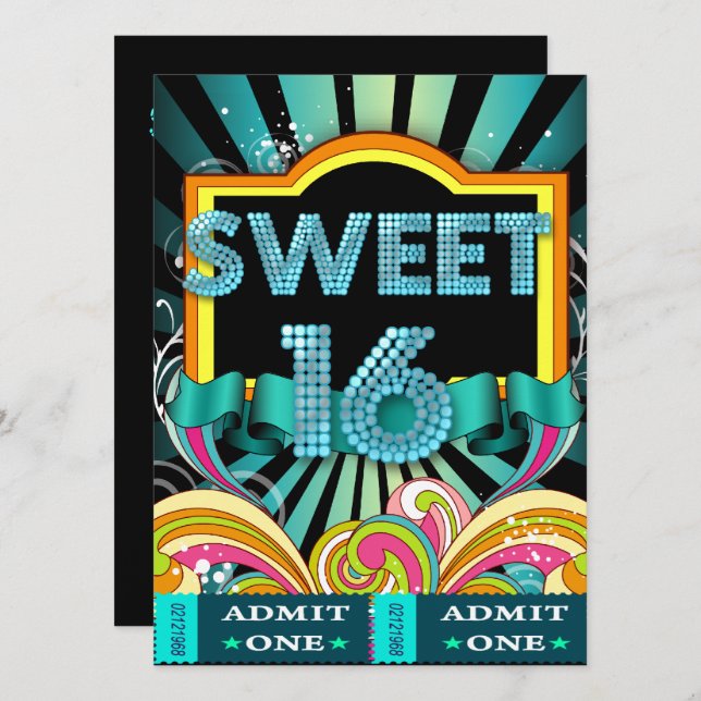 Convites Doce Dezesseis Doçosos, Admissão de Bilhete de 16  (Frente/Verso)